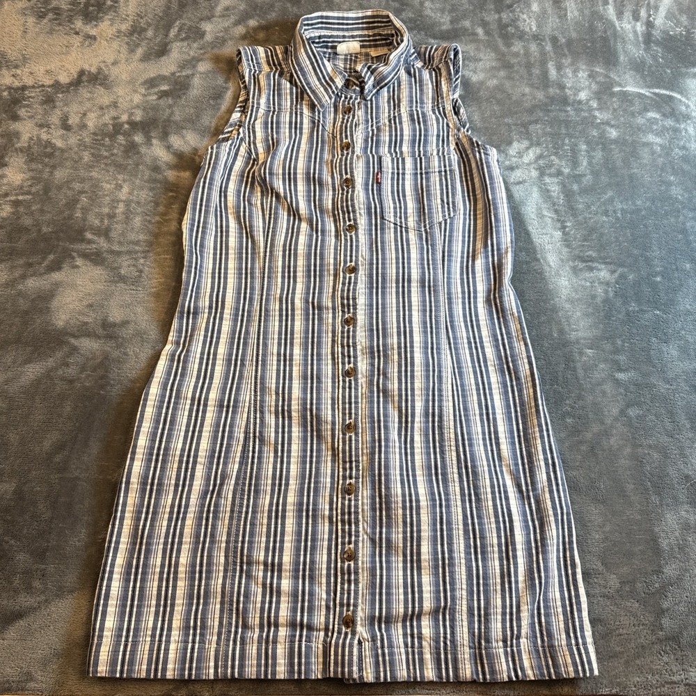 Levi's Zeda Plaid Check Denim Dress Blue White Sleeveless Mini sz M